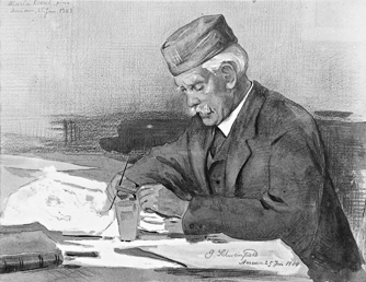 Georg Schweinfurth in Ägypten, Assuan 1909 – Zeichnung von Maria Ressel Georg Schweinfurth in Ägypten, Assuan 1909 – Zeichnung von Maria Ressel